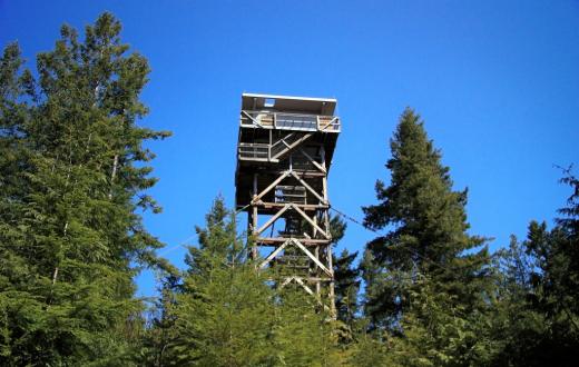 View of Heybrook Lookout tower reachable by a family hike near Seattle and a good choice for families with kids who hate to hike